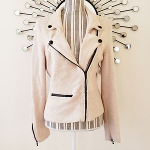 Nic + Zoe | Knit Biker Jacket Sweater Oatmeal/Nude